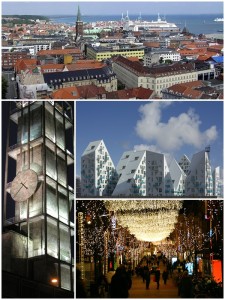 Montage_of_Aarhus_-_view_from_city_hall,_city_hall_by_night,_isbjerget,_jul_på_strøget