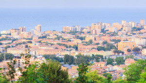 Panorama of famous resort Pesaro city on the adriatic sea. Italy